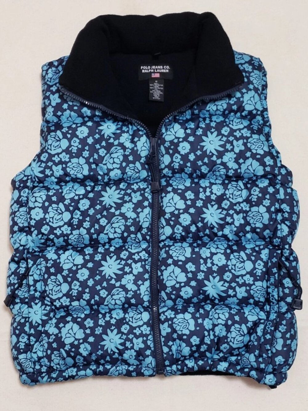 Polo Ralph Lauren Womens Size Small Down Puffer Vest Blue Floral Winter Full Zip